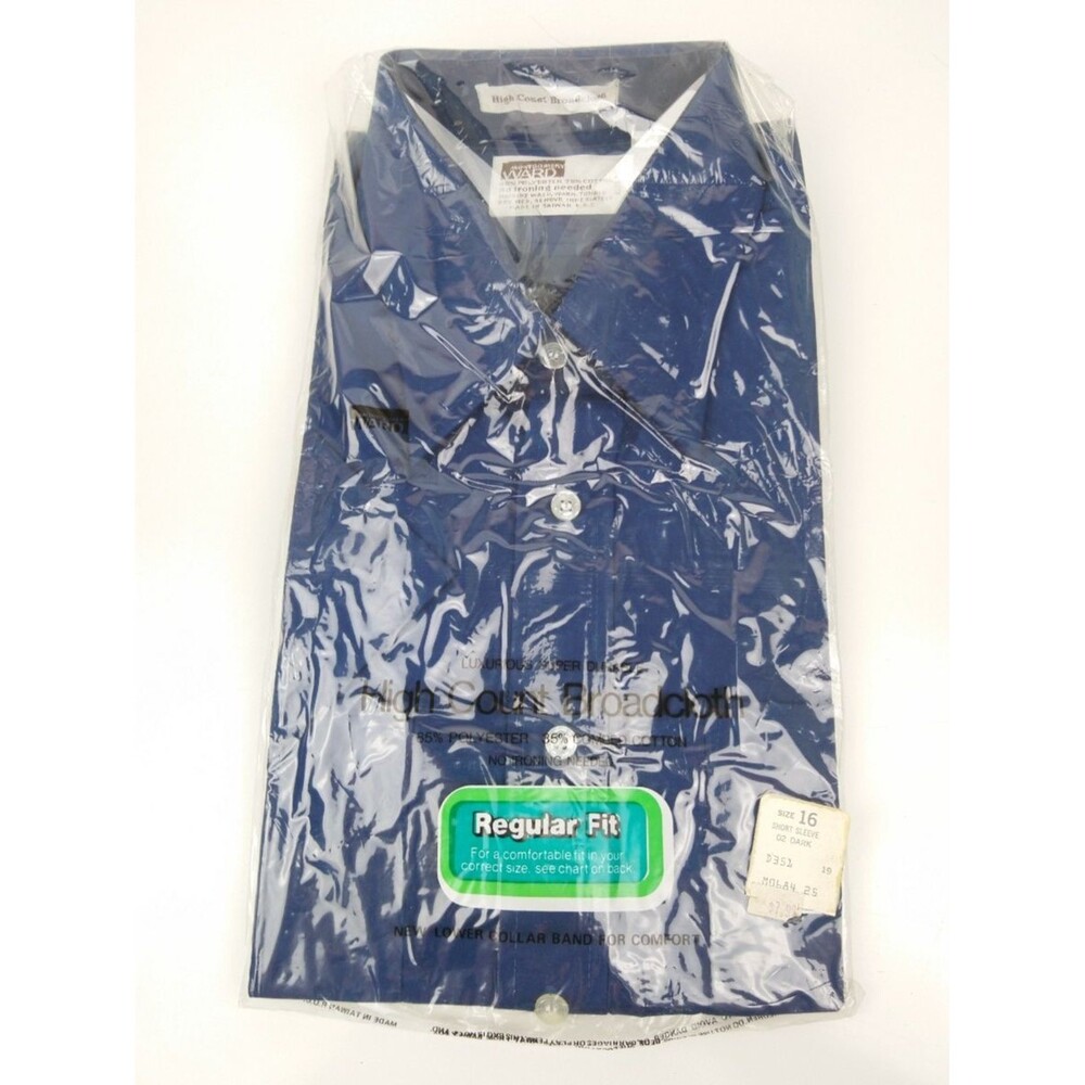 VTG 70's Montgomery Ward Broadcloth Button Down Blue Size 16 Short Sleeve